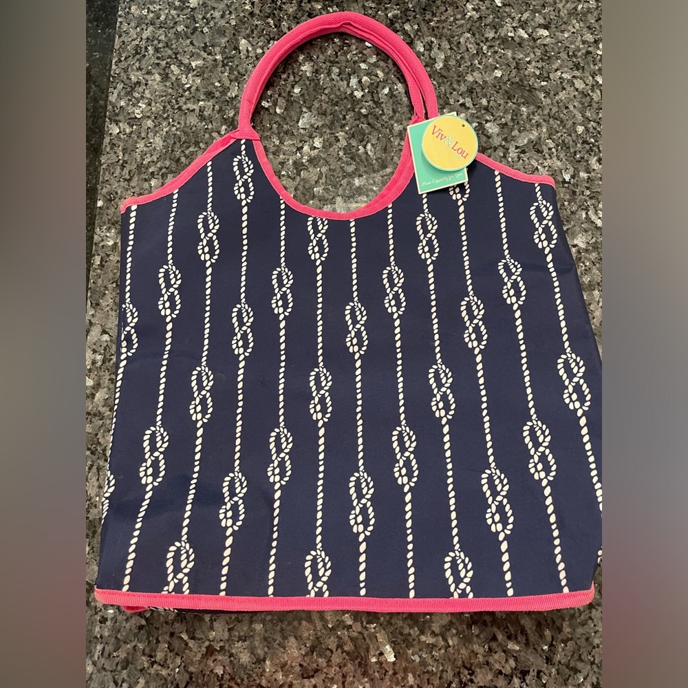 Viv & Lou Boutique Beach Bag Pool Tote Carry All Collection nautical blue white